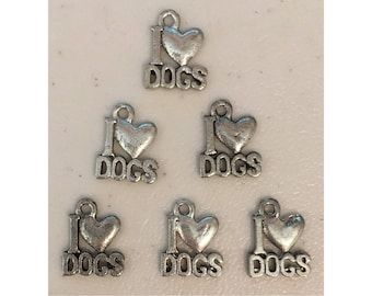 l Love Dogs CHARM (6) charm antique pewter - 6 charms per pack