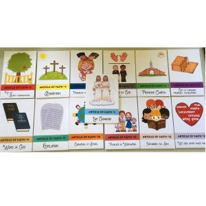 Tarjetas didácticas de artículos de fe 13 tarjetas didácticas en un juego de 2 por página Juegos de cartas SUD Tarjetas primarias SUD