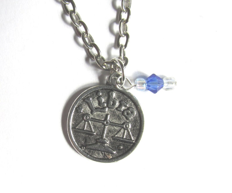 Libra Zodiac Charm Birthstone Necklace Antique Silver Sun Etsy