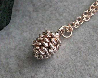 Small Pinecone Necklace, Rose Gold Pinecone Necklace, Pinecone Necklace, Rose Gold Pinecone Pendant, Pinecone Charm,Dainty Pinecone Necklace