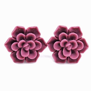 Maroon Succulent Earrings, Pink Succulent Studs, Maroon Flower Earrings, Maroon Floral Earrings, Burgundy Earrings, Maroon Stud Earrings