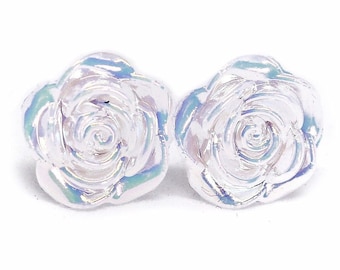 White Flower Earrings, Flower Stud Earrings, White Bridesmaid Earrings, White Floral Earrings, Opal White Stud Earrings, Floral Studs