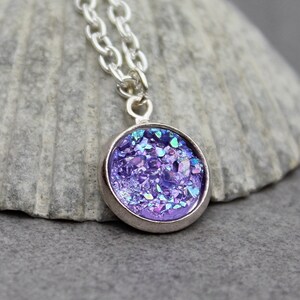 Purple Druzy Necklace, Purple Necklace, Purple Pendant Necklace, Purple Bridesmaid Necklace, Faux Druzy Necklace, Dainty Necklace