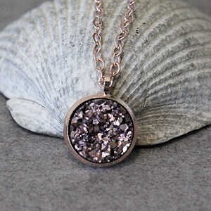 Rose Gold Druzy Necklace, Rose Gold Necklace, Rose Gold Bridesmaid Necklace Gift, Rose Gold Pendant, Small Rose Gold Necklace, Minialist