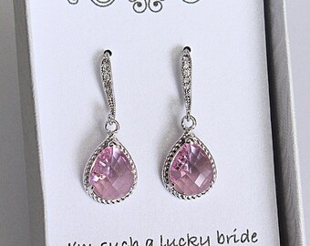 Pink Drop Earrings, Light Pink Bridesmaid Earrings, Pink Bridesmaid Jewelry, Pale Pink Earrings, Pink Bridesmaid Gift, Light Pink Earrings