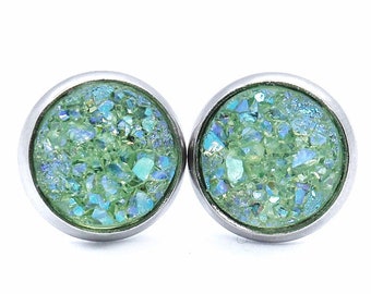 Mint Green Earrings, Mint Earrings, Mint Stud Earrings, Green Stud Earrings, Mint Clipon Earrings, Mint Druzy Earrings, Mint Jewelry