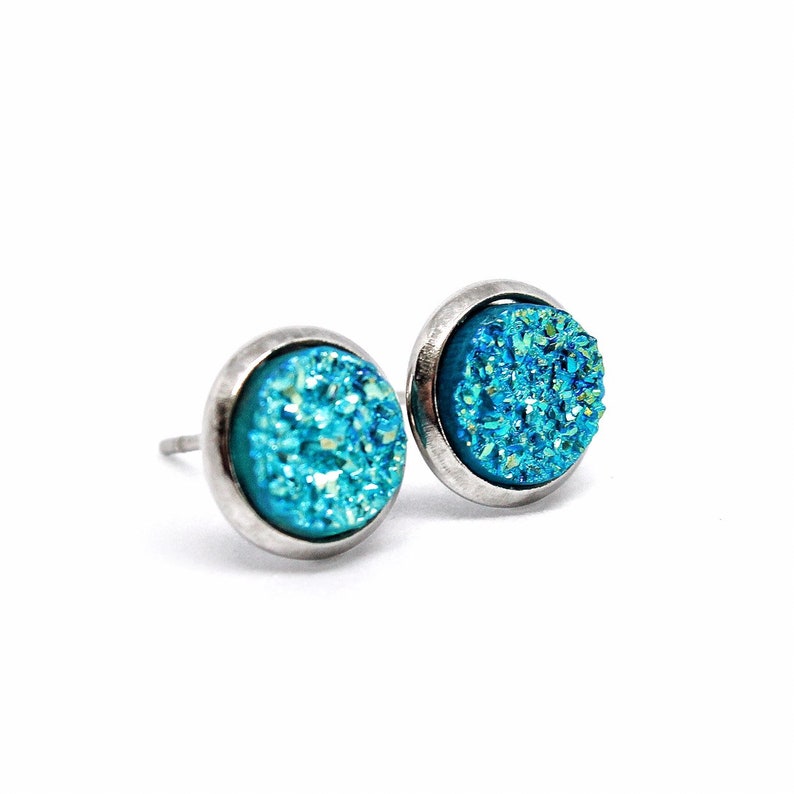 Turquoise Stud Earrings, Turquoise Druzy Earring Studs, Turquoise Earrings, Turquoise Post Earring, Teal Stud Earrings, Green Earrings image 3