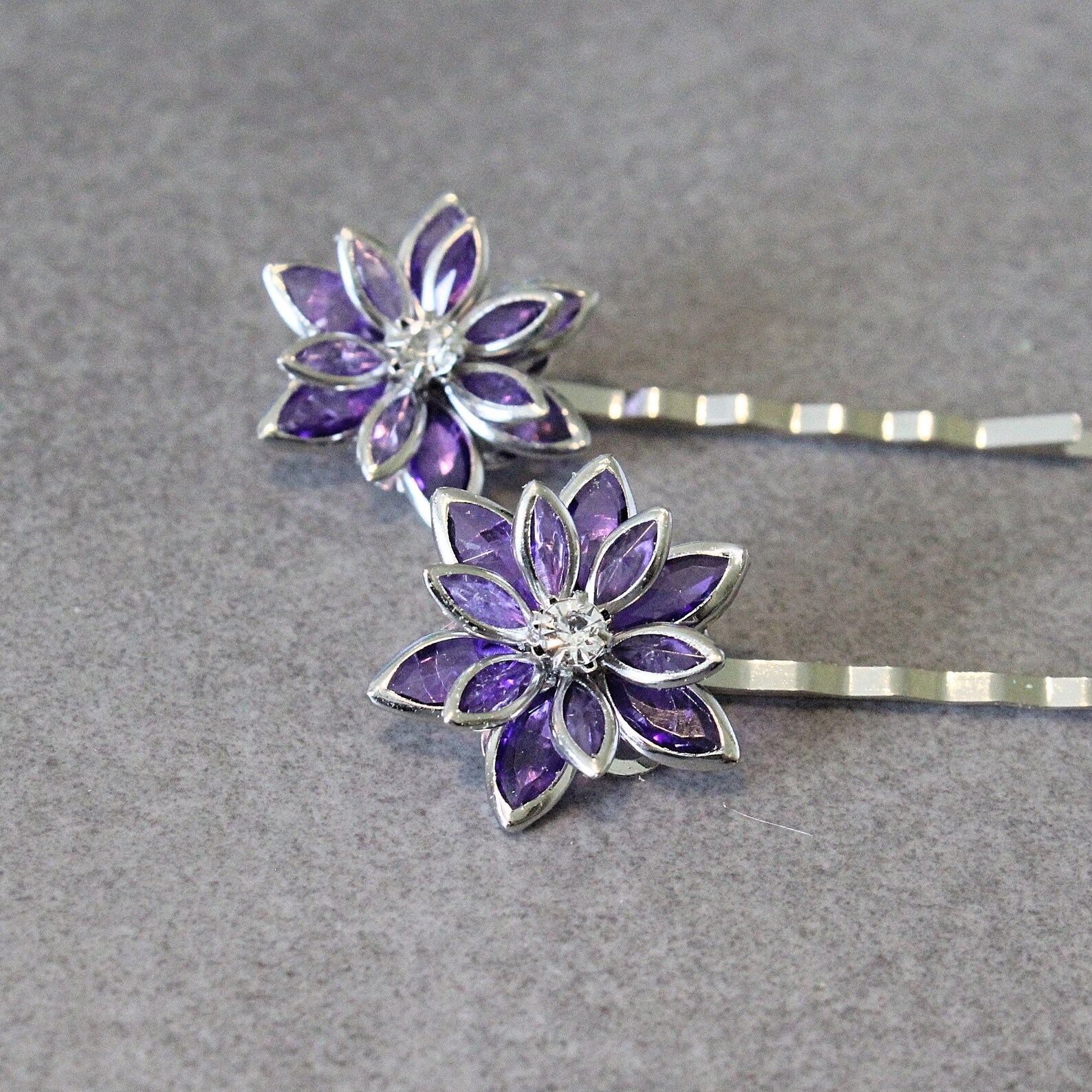 Purple Bobby Pins Purple Hair Pins Floral Hair Pins Sparkly Etsy