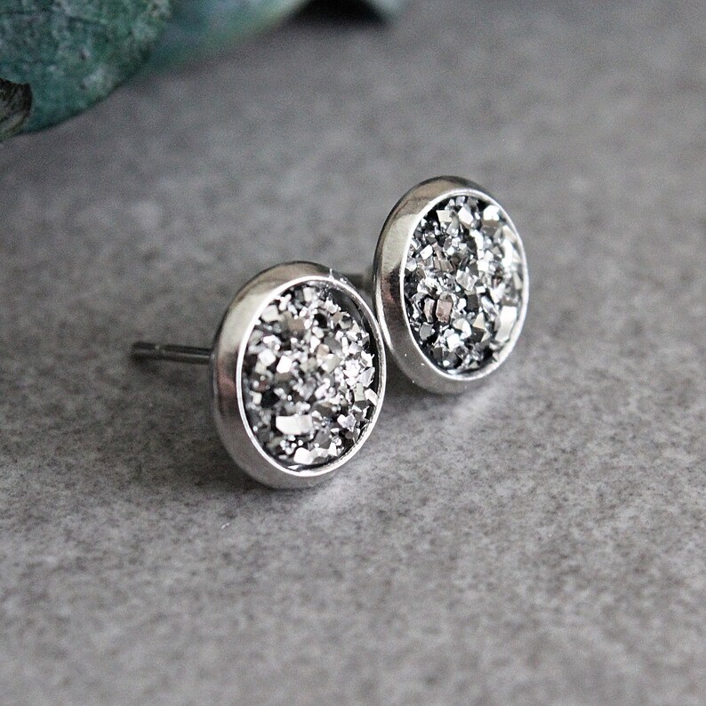 Gunmetal Stud Earrings Gunmetal Earrings Gunmetal Druzy - Etsy