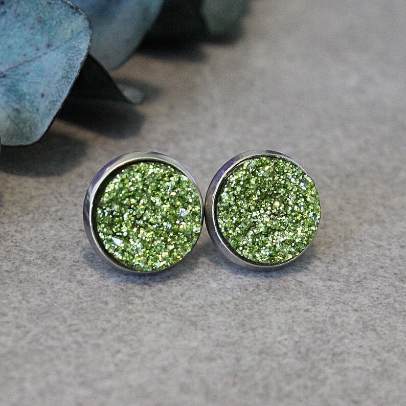 Olive Green Earrings Olive Green Stud Earrings Olive Green Etsy
