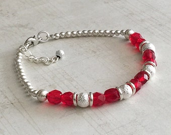 July Birthstone Bracelet, Ruby Bracelet, July Bracelet, July Ruby Birthstone Bracelet, Red Birthstone Bracelet, Red Bead Bracelet, Ruby Bead