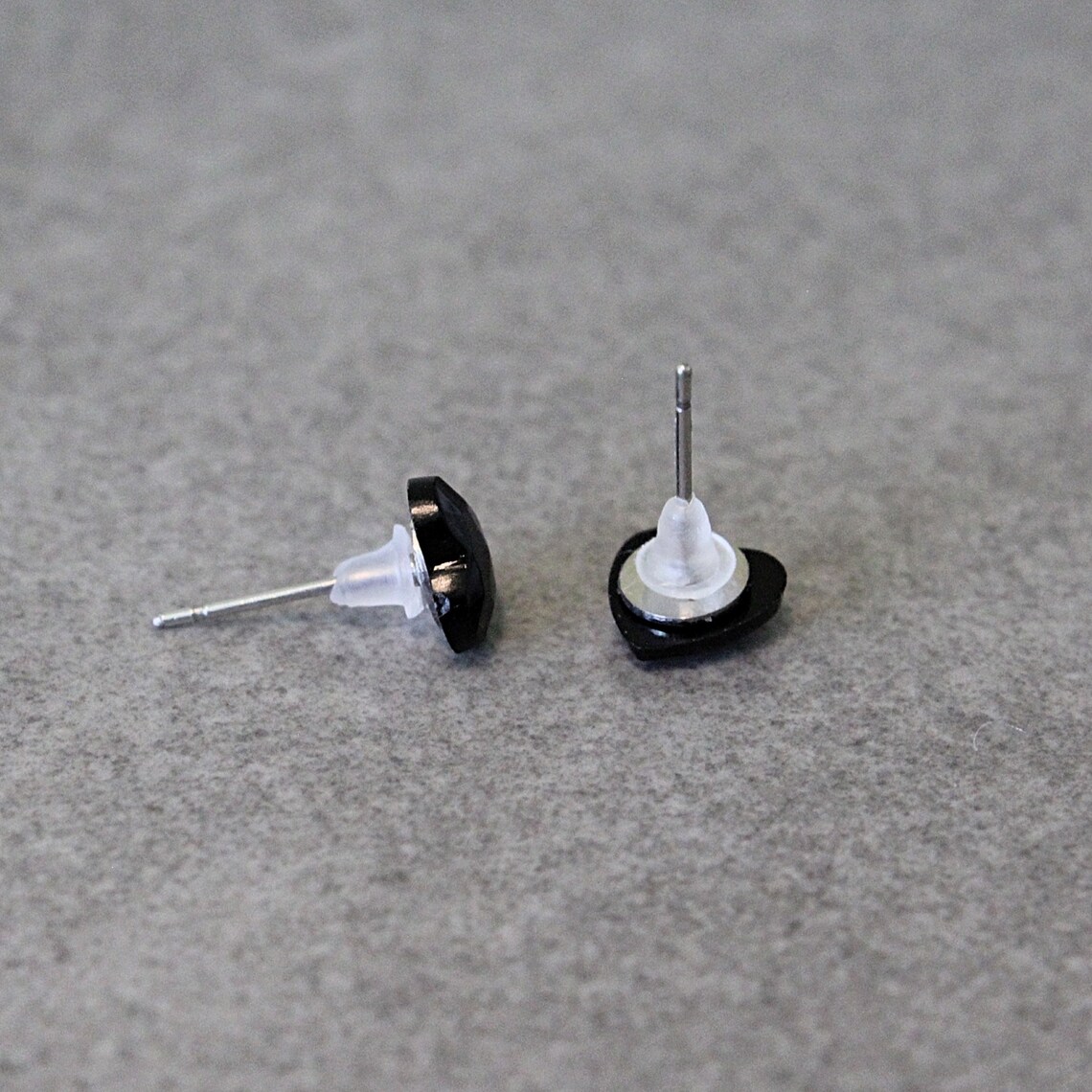 Small Black Heart Stud Earrings Heart Second Piercing Etsy