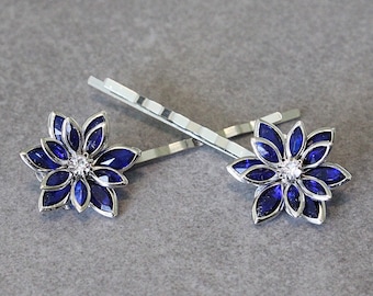 Royal Blue Hair Pins, Dark Blue Bobby Pins, Blue Floral Bobby Pins, Flower Hair Pins, Blue Bridal Hair Pins, Blue Bridesmaid Hair Pins