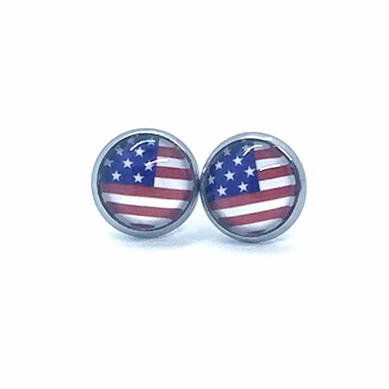 Patriotic American Flag Stud Earrings - Plastic, 1.25" Tall, Surgical Steel Posts, Fun Fashion Earrings - View #8