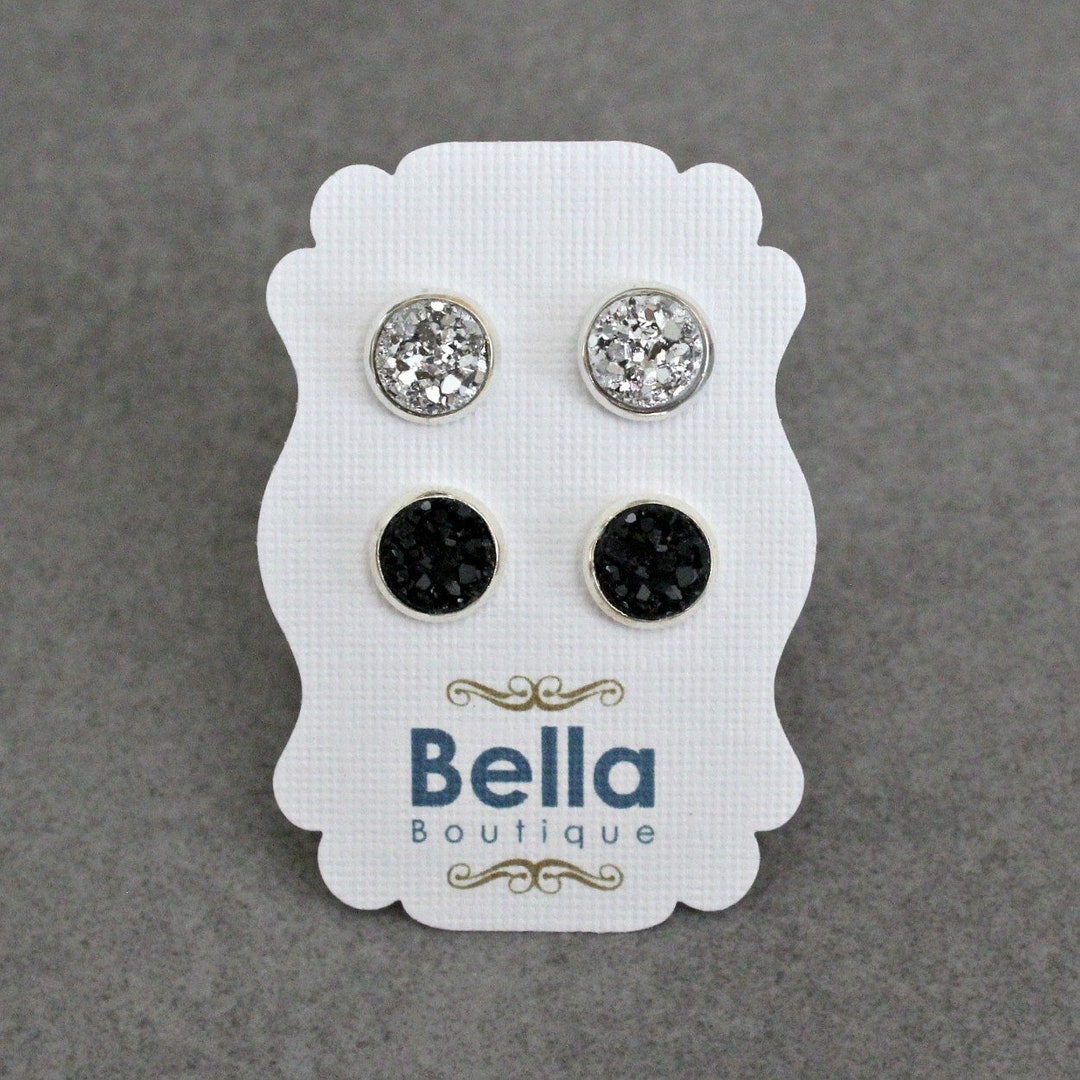 Stud Earring Set Black Stud Earrings Druzy Earring Set Etsy