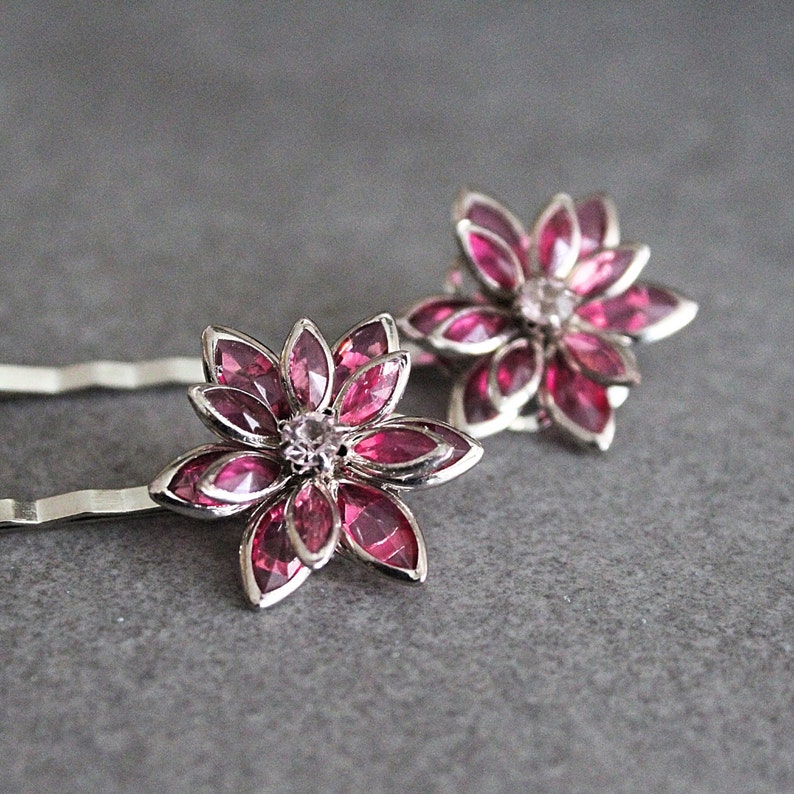 Pink Hair Pins, Pink Bobby Pin, Pink Hair Clips, Pink Bobby Pins, Pink Hair Accessory, Pink Flower Hair Pins, Flower Bobby Pins, Pink Pins image 2