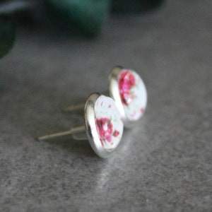 Pink Stud Earrings, Pink Floral Earrings, Pink Flower Earrings, Bright Pink Earrings, Pink Post Earrings, White Stud Earrings, 8MM Studs image 3