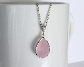 Pink Bridesmaid Necklace, Light Pink Necklace, Pink Bridesmaid Gift, Pink Pendant Necklace, Pink Bridesmaid Jewelry, Pale Pink Necklace