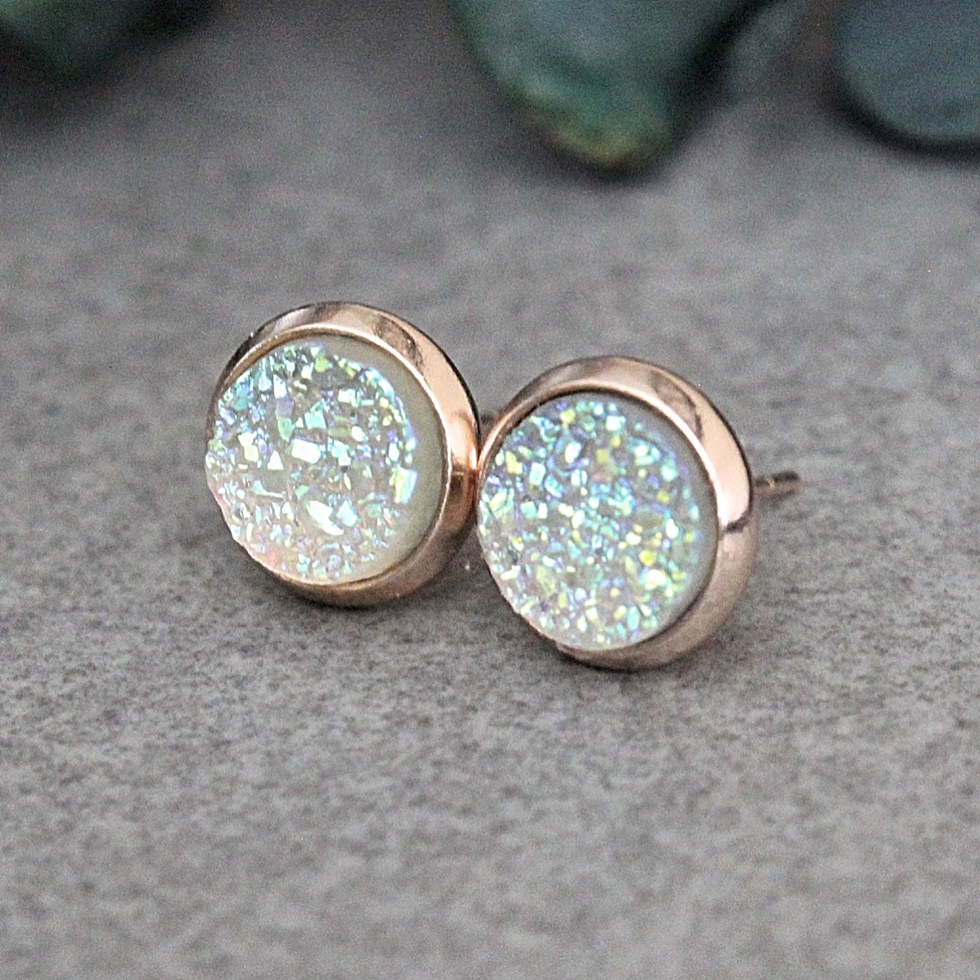 Clear and Rose Gold Earrings Clear Stud Earrings Clear Druzy | Etsy