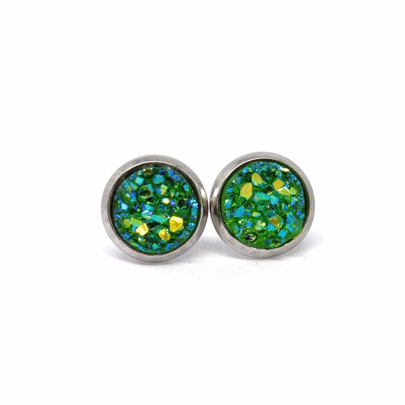 Green Stud Earrings Green Earrings Green Druzy Earrings Etsy Australia