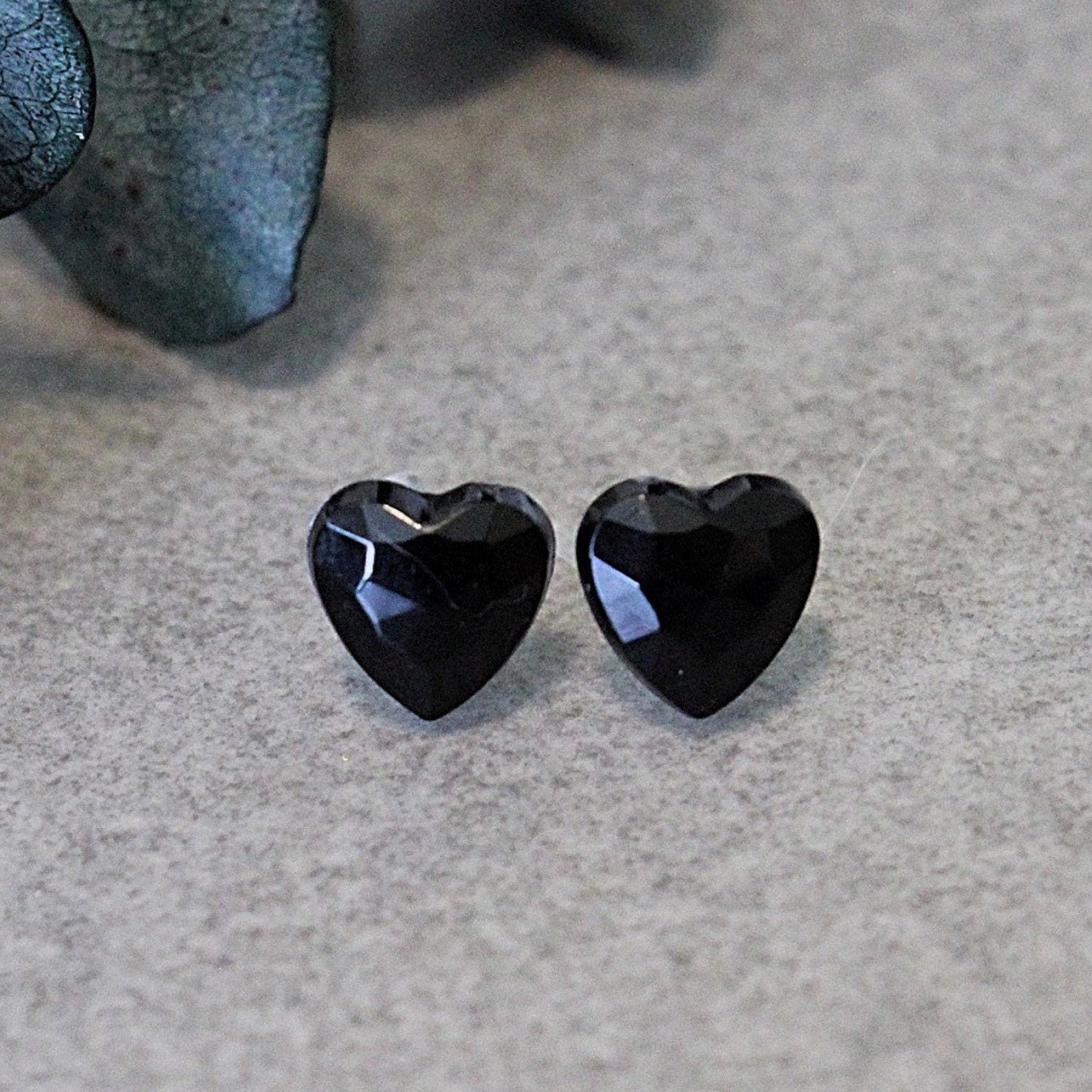 Small Black Heart Stud Earrings Heart Second Piercing Etsy