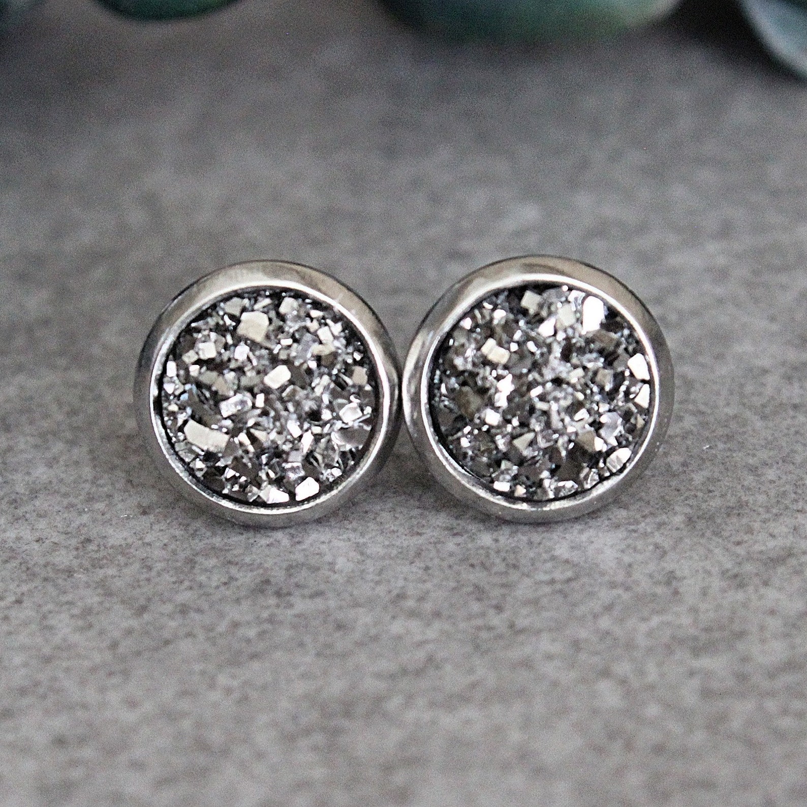 Gunmetal Stud Earrings Gunmetal Earrings Gunmetal Druzy - Etsy