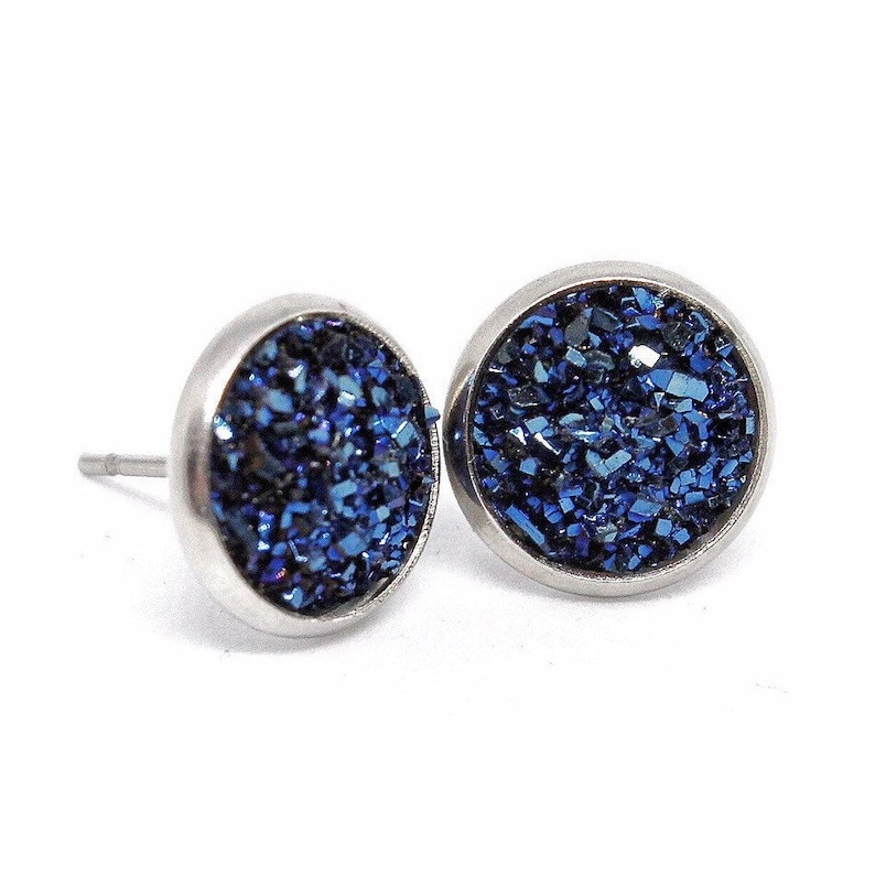 Navy Studs Blue Druzy Earrings Dark Blue Earrings Blue Post Earrings Navy Blue Stud Earrings Dark Blue Stud Earring Navy Blue Earrings