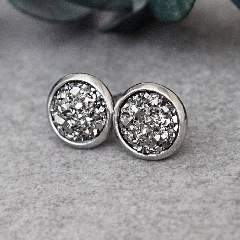 Gunmetal Stud Earrings Gunmetal Earrings Gunmetal Druzy Etsy