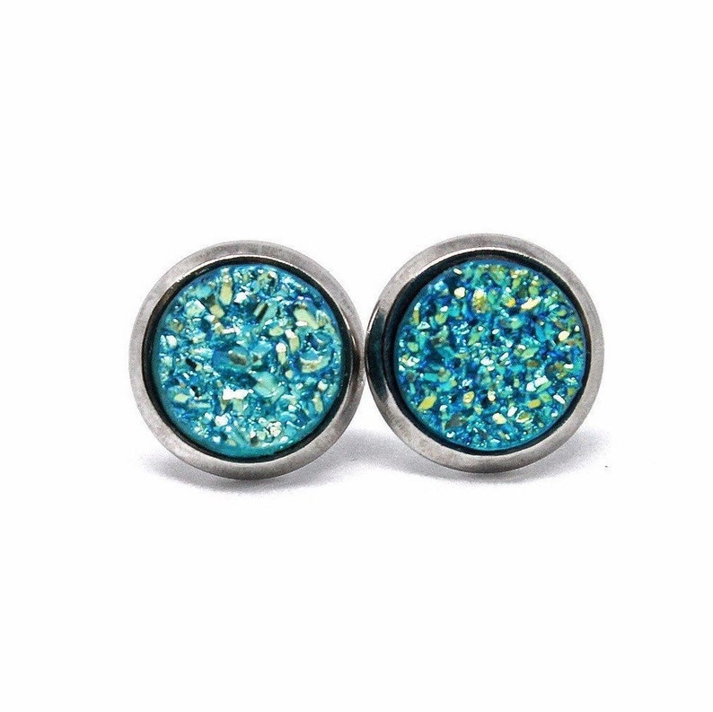 Turquoise Stud Earrings, Turquoise Druzy Earring Studs, Turquoise Earrings, Turquoise Post Earring, Teal Stud Earrings, Green Earrings image 2