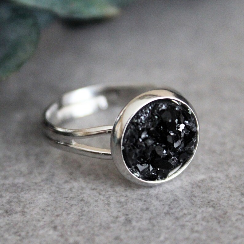 Black Ring Black Druzy Ring Black Stone Ring Stone Ring Faux Druzy Ring Statement Ring Adjustable Ring Gift for Mom Gift for Her