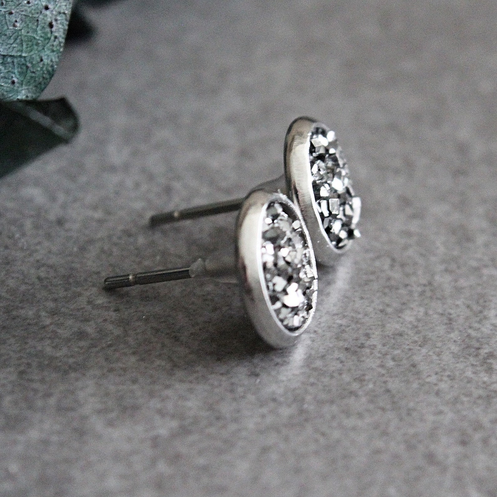 Gunmetal Stud Earrings Gunmetal Earrings Gunmetal Druzy - Etsy