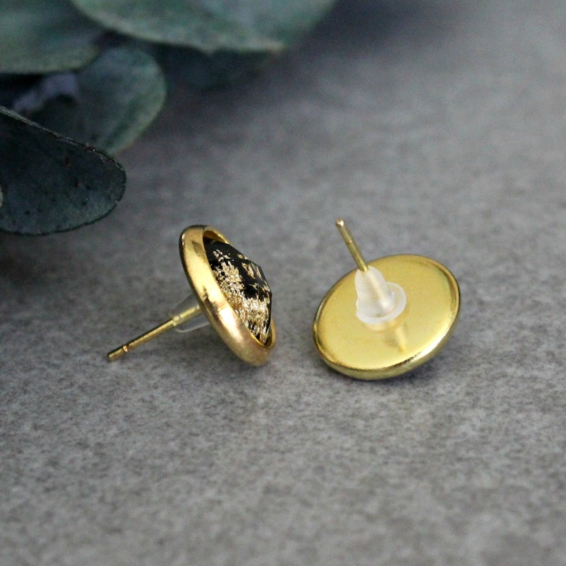 Gold Earrings Black Stud Earrings Gold Glitter Earring Black and Gold Earrings Gold Stud Earrings Black Earrings Black Post Earring