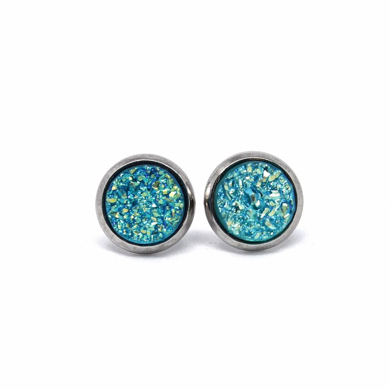 Turquoise Stud Earrings, Turquoise Druzy Earring Studs, Turquoise Earrings, Turquoise Post Earring, Teal Stud Earrings, Green Earrings image 6