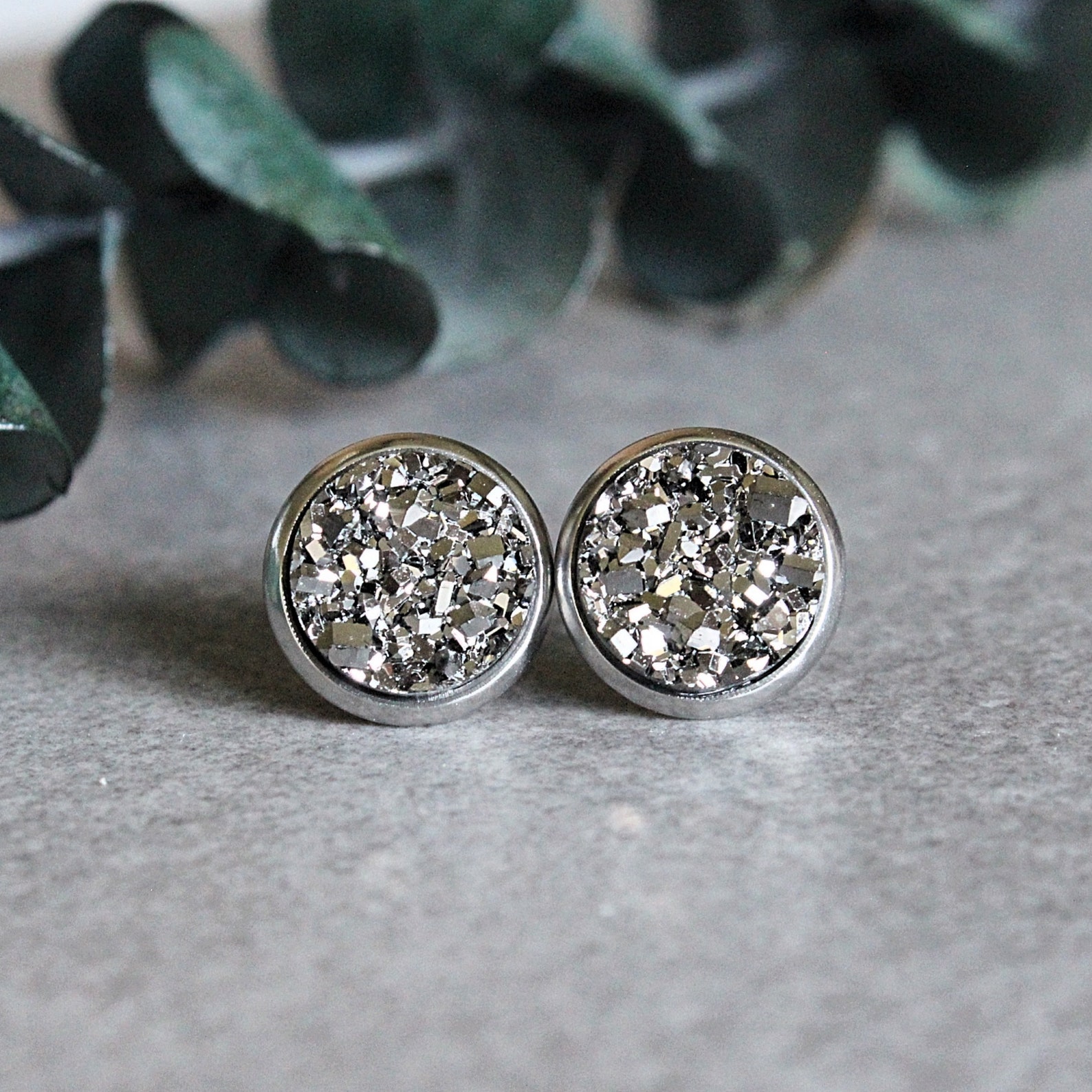 Gunmetal Stud Earrings Grey Stud Earring Gunmetal Druzy | Etsy