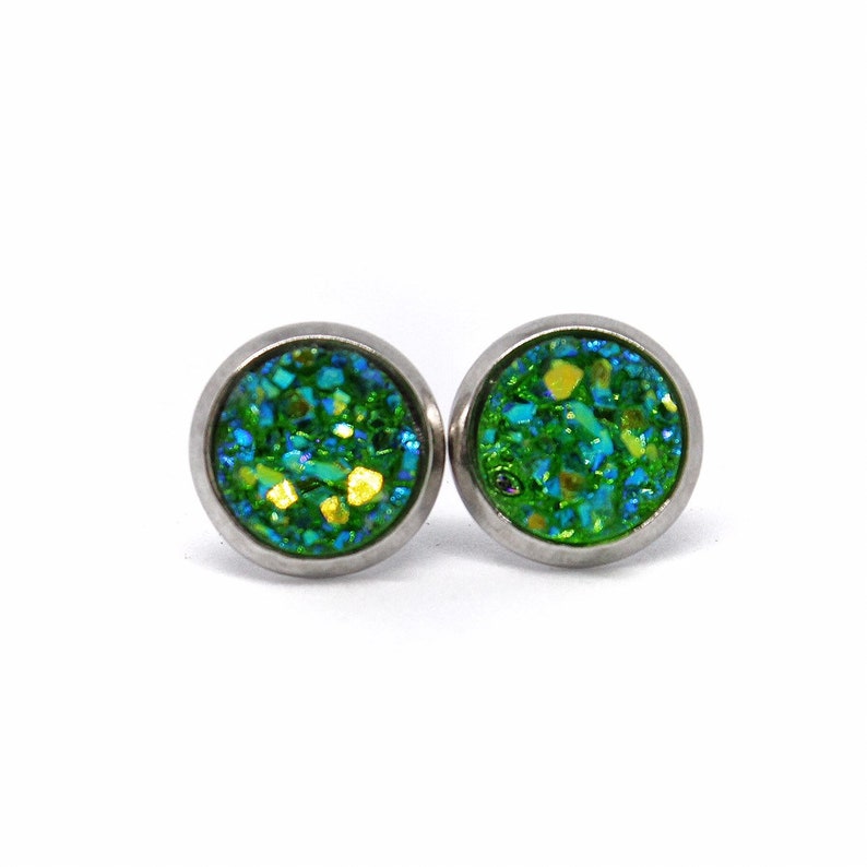 Green Stud Earrings Green Earrings Green Druzy Earrings Etsy