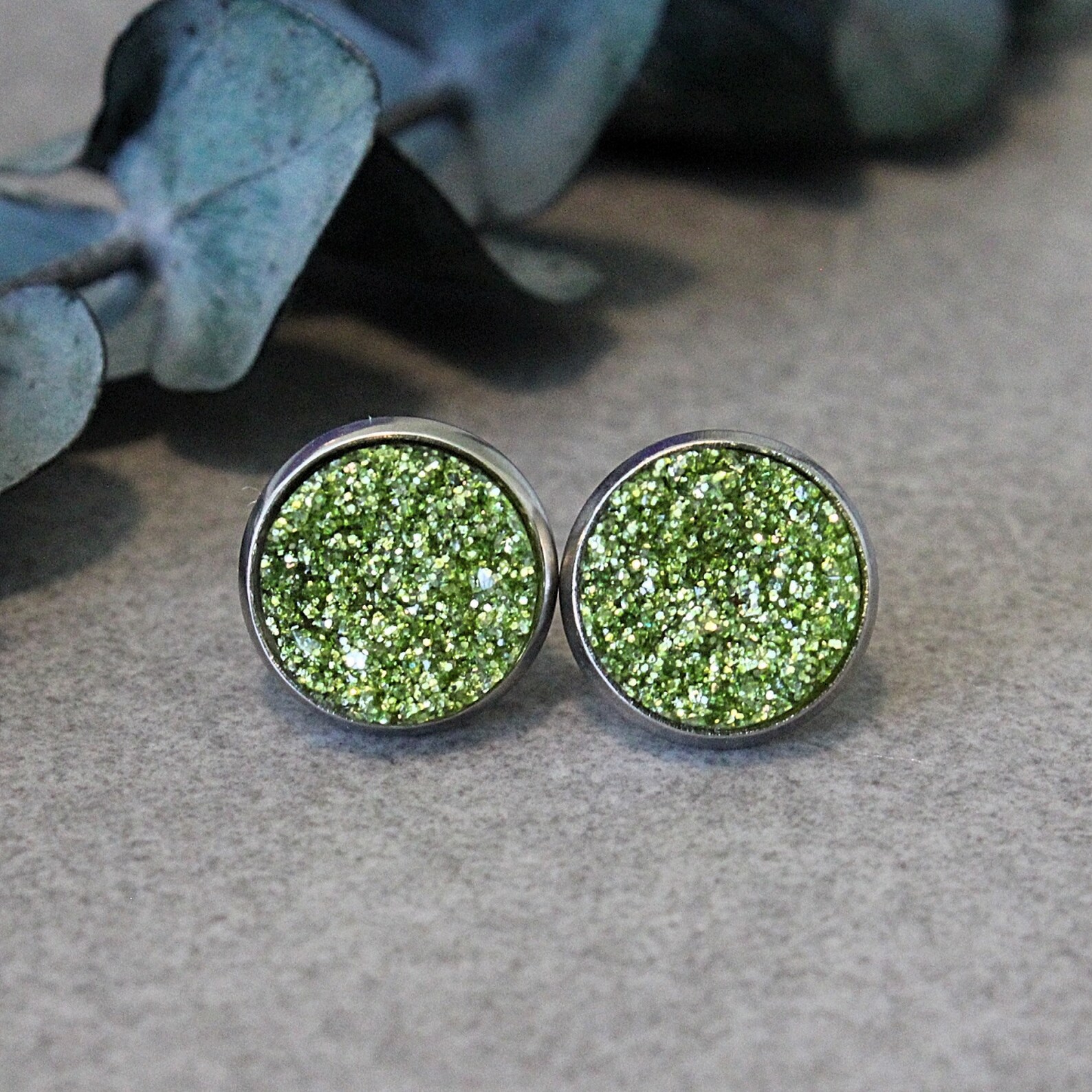 Olive Green Earrings Olive Green Stud Earrings Olive Green Etsy