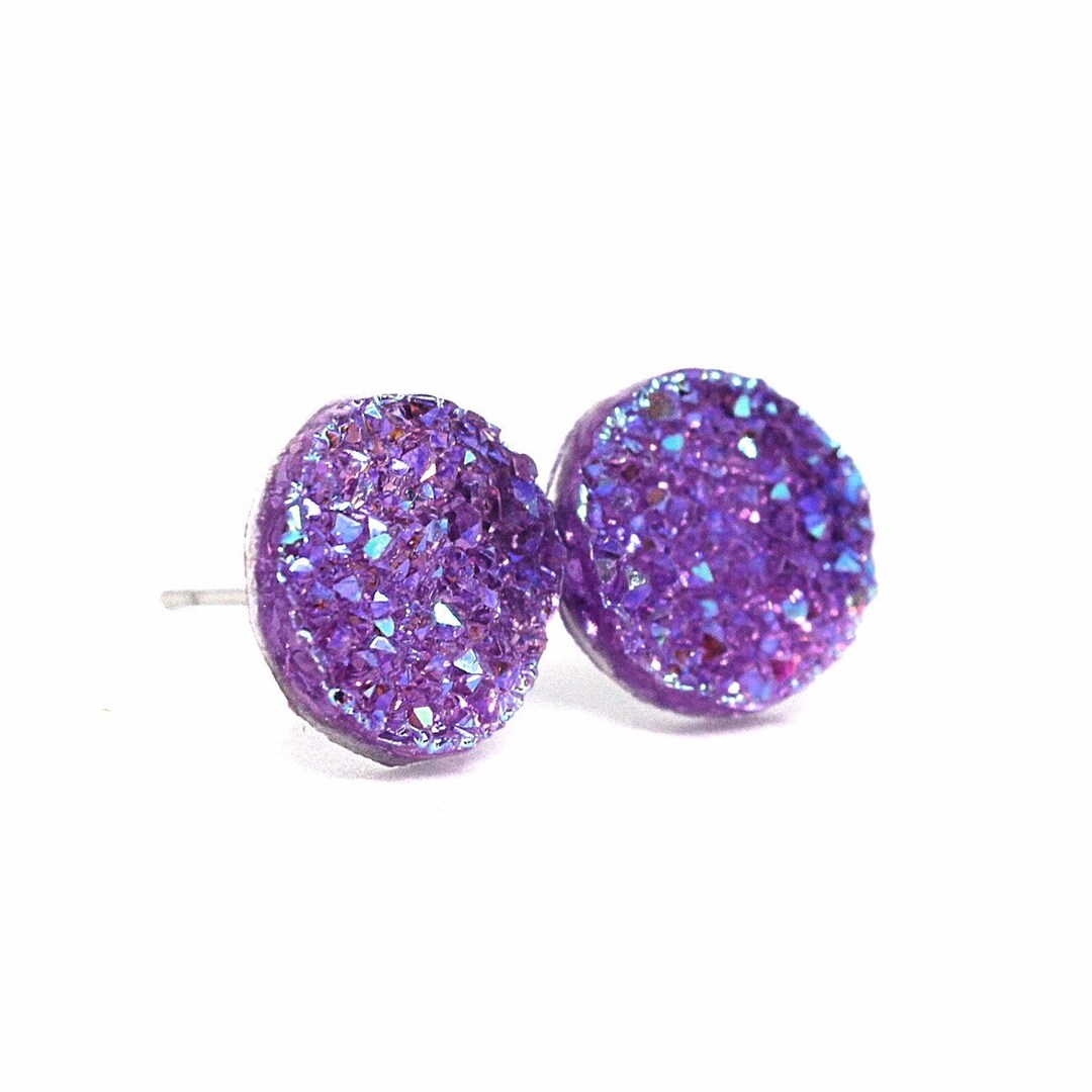 Purple Druzy Earrings Purple Stud Earrings Gifts Under 5 Etsy