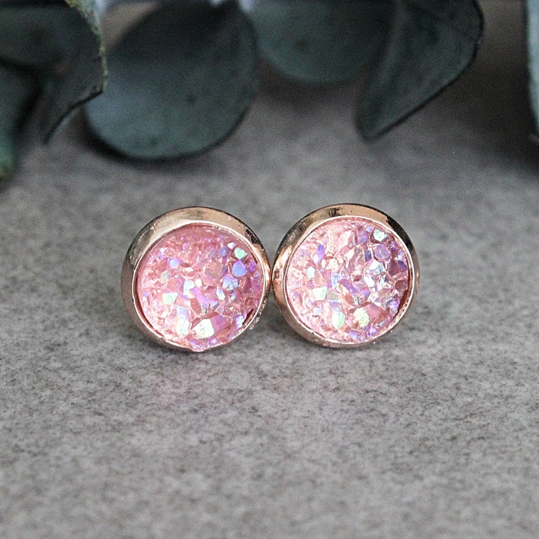 Pink and Rose Gold Earrings, Rose Gold and Pink Earrings, Light Pink ...