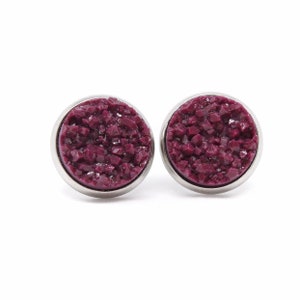 Maroon Stud Earrings, Maroon Earrings, Maroon Druzy Earrings, Earrings Under 10, Burgundy Earrings, Maroon Druzy Studs, Burgundy Earrings
