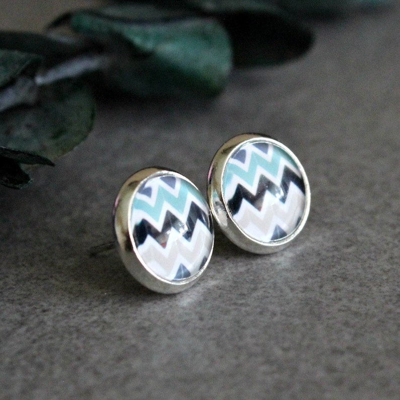 Mint Stud Earrings Mint Earrings Mint Post Earrings Black Etsy