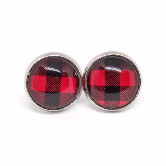 periwinkle by barlow 8108399 Black and Red Plaid Stocking Earrings