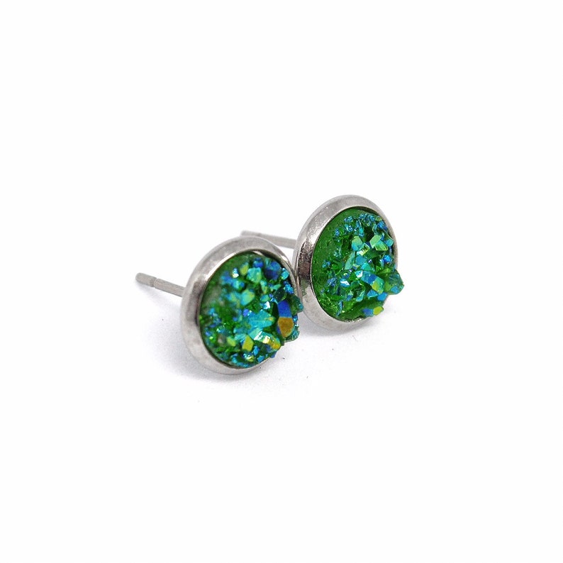 Green Stud Earrings Green Earrings Green Druzy Earrings Etsy Australia