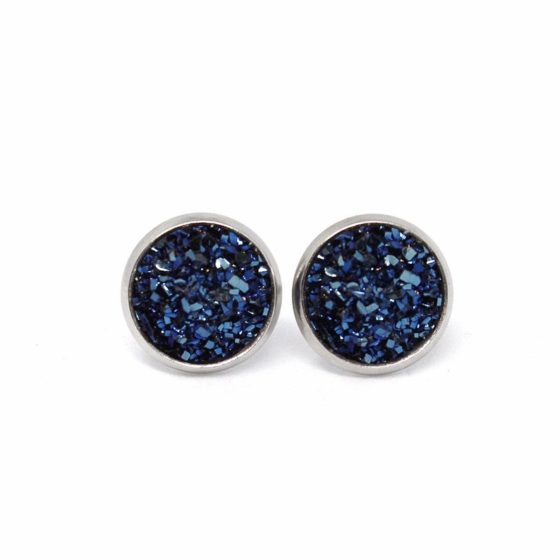 Navy Studs Blue Druzy Earrings Dark Blue Earrings Blue Post Earrings Navy Blue Stud Earrings Dark Blue Stud Earring Navy Blue Earrings
