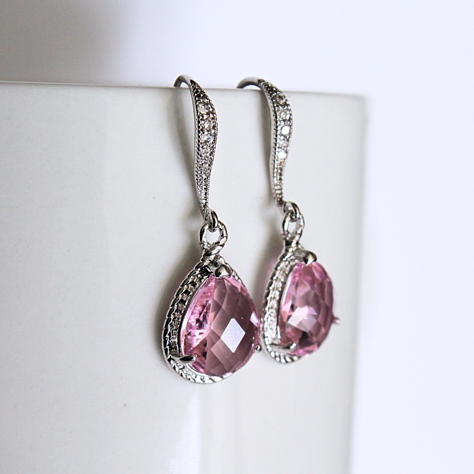 Pink Drop Earrings Light Pink Bridesmaid Earrings Pink - Etsy