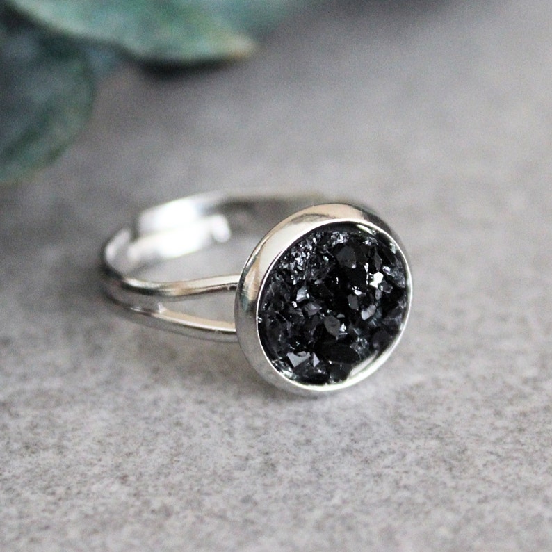 Black Ring Black Druzy Ring Black Stone Ring Stone Ring Faux Druzy Ring Statement Ring Adjustable Ring Gift for Mom Gift for Her