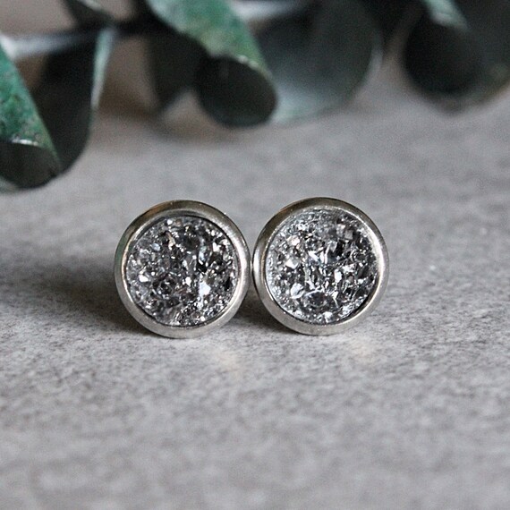 Gray Sparkle Druzy Earrings