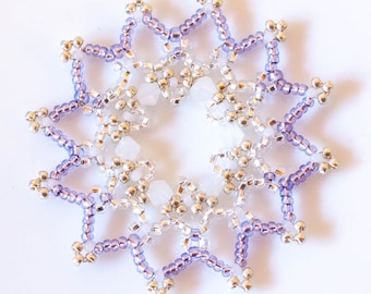 Set of Six Luxurious Purple Beaded Frozen Snowflake Christmas Decorations/Ornaments