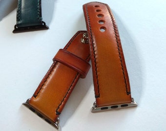 Handmade Leather Apple Watch Band in shades of Tangerine&Brown Colour 42mm, 38mm, 40mm, 44mm for Series 1 2 3 4 [Handmade] [Custom Colours]