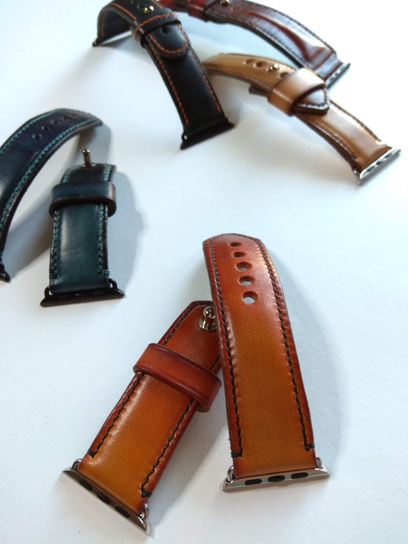 Handmade Leather Apple Watch Band Teal Colour 42mm, 38mm, 40mm, 44mm for Series 1 2 3 4 Handmade Custom Colours image 8