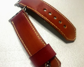 Red&Orange Handcrafted Leather Apple Watch Band 24 mm wide, 42/44mm Apple watch adaptor